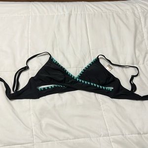 Blue and black fake wrap triangle bikini top in small
